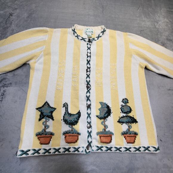 Vintage Quacker Factory Sweater Womens 1X Stripe Cardigan Embroidered 90s - Picture 3 of 9